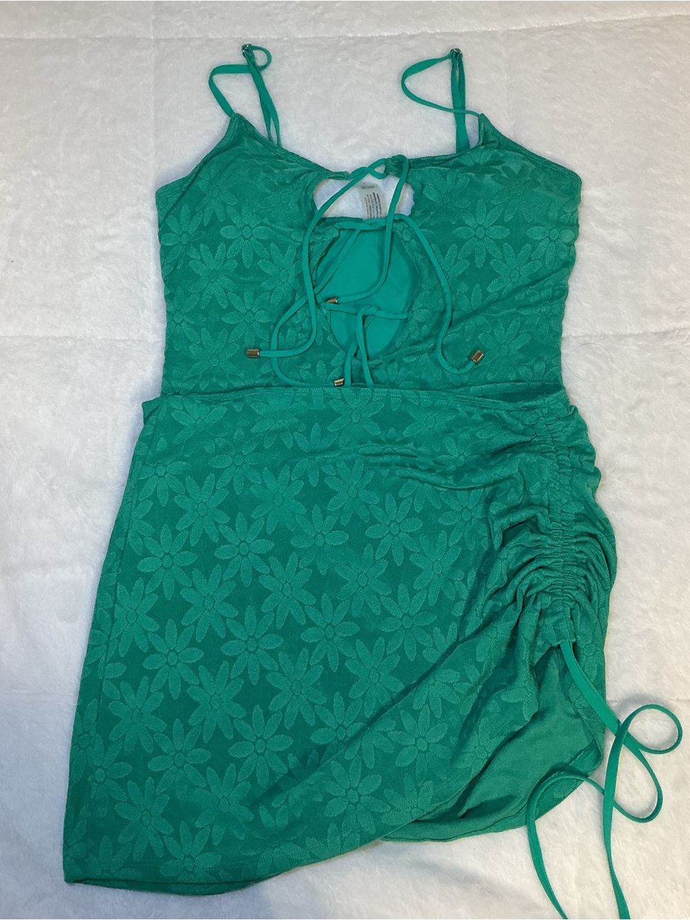 Green Floral Lace Tie-Front one piece bathing suit with skirt - Picture 7 of 11